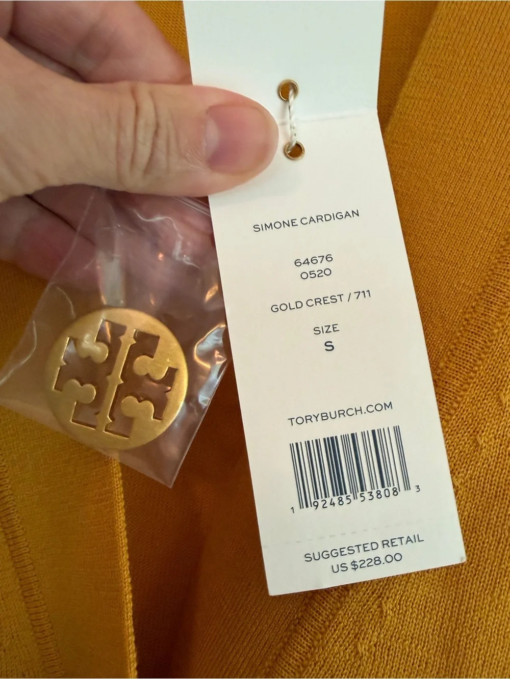 Tory Burch Simone Cardigan NWT Gold Crest Logo Buttons 100%‎ Wool Size Small